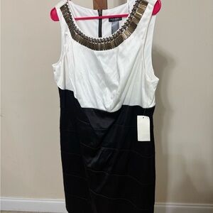 Bisou Bisou Elegant Black and White Mini Dress with Gold Accents